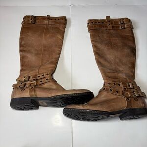 Born Brown Leather Buckle Knee-High Boots